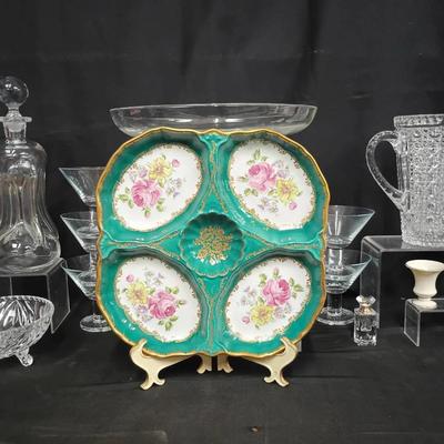 Steuben Pedestal Bowl, Cigarette Snuffers, Cut-Glass Pitcher