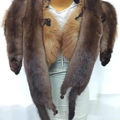 Vintage Full Pelt Mink Fur Stole & Red Fox Fur Cape Set