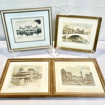 Set of Four Framed French Views — Léopold Robin & T. Roux