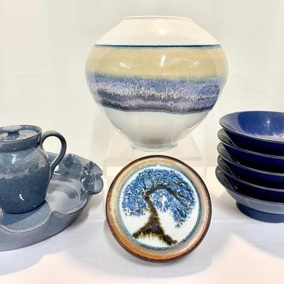 Artisan Pottery Lot – Signed Studio Pieces, Stoneware Bowls, & Collector’s Tree Plaque