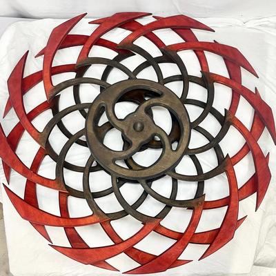40” Ryan Kvande Kinetic Wall Sculpture – Rust Outer Ripple – Carved Wood Art