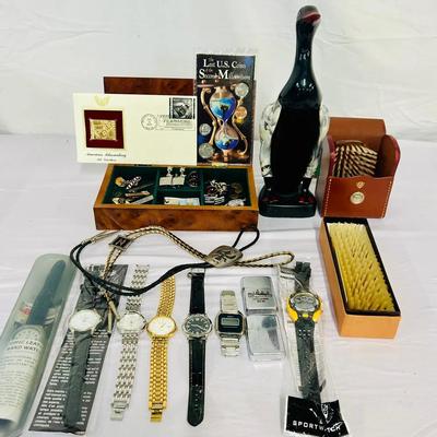 Vintage Men’s Collectibles Lot – Watches, Cufflinks, Zippo Lighters, Coin Set & Grooming Accessories