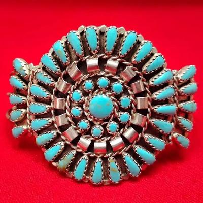 Sterling Silver And Turquoise Navajo Cuff Bracelet 