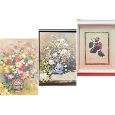(3) Framed Floral Canvas Prints 