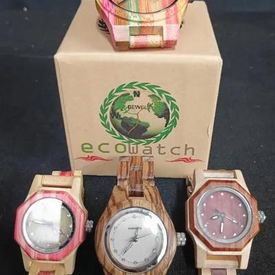 Set of 4 Wooden Eco-Style Watches (Mixed Brands)