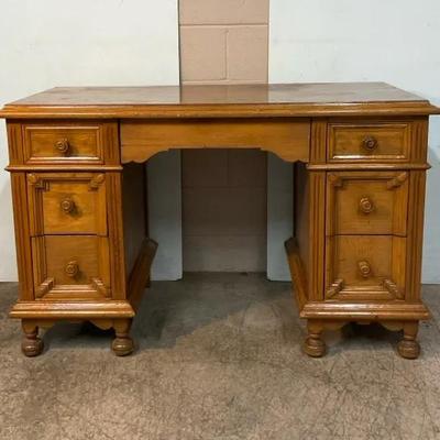 Antique Solid Wood Pedestal Desk 