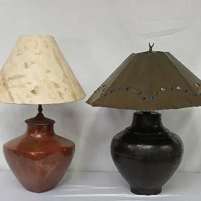 Rare Metal Lamp w Jeweled  Shade- Mexico