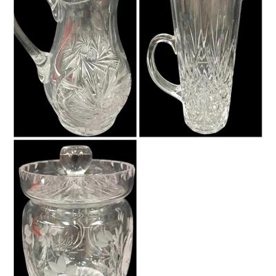 3-Piece Cut Crystal Lot – American Brilliant, D’Arque Durand, and Lidded Biscuit Jar