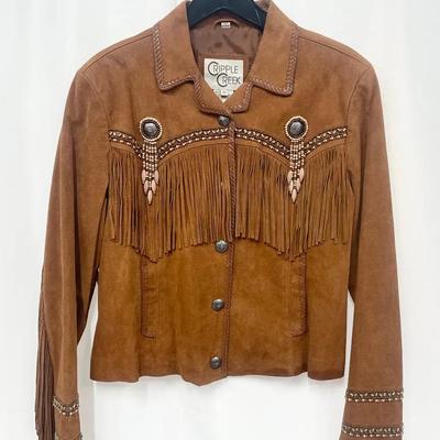Women’s Vintage Cripple Creek Leather Jacket With Fringe And Beads (sz XL)
