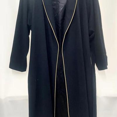 100% Wool Vintage Overcoat with Golden Trim & Waist Sash