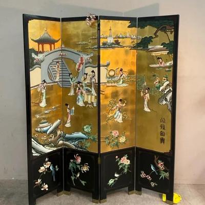 Asian Coromandel Four Panel Folding Screen 