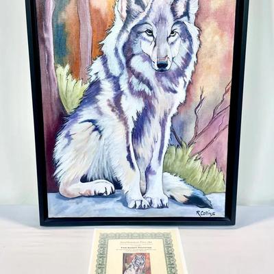 Framed “Mexican Gray Wolf” Painting by R. Collins – Original Acrylic on Canvas with Appraisal