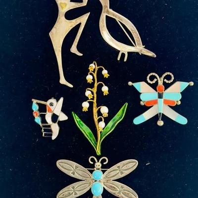 Southwestern Styled Sterling Silver Brooches 
