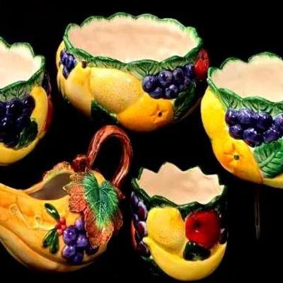 "Fitz & Floyd" Calypso Fruit Bowls and Gourd Gravy Boat