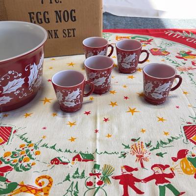 6 Pc Egg Nog Set + Scandinavian Table cloth
