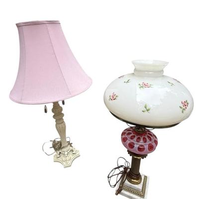 Pair of Vintage Decorative Table Lamps – Floral & Shabby Chic Styles