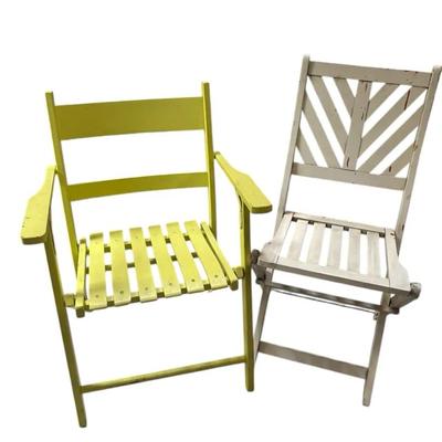 Set of 2 Foldable Wooden Slat Chairs – Yellow & White 
