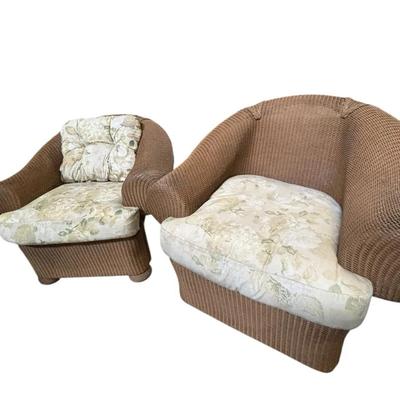 Lot Of 2 Lloyd Loom Flanders Armchair And Swivel Rocker W/Cushions – Coastal/Florida Room Seating