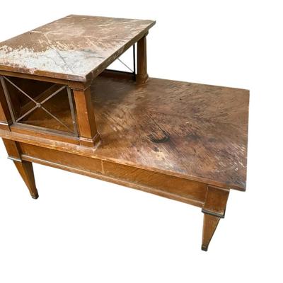 Mid-Century Two-Tier Step-Side Table with Brass Detail