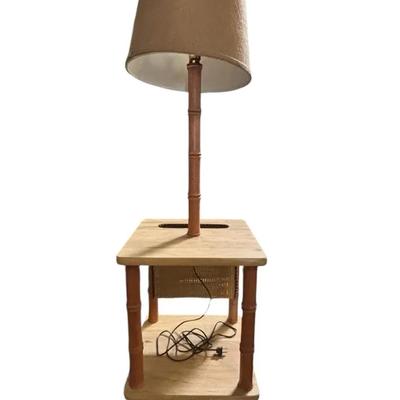 Vintage Bamboo-Style Lamp with Built-In Side Table – Coastal/Retro Design