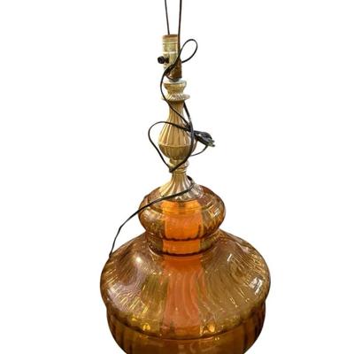 Vintage Amber Glass Table Lamp – Mid-Century Hollywood Regency Style
