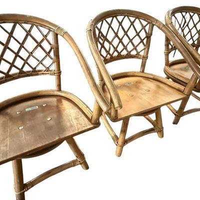 Set of 3 Vintage Ficks Reed Rattan Armchairs – Mid-Century Coastal Boho Style