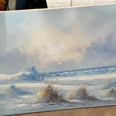  Signed Coastal Seascape Painting by Goldberg – Ocean Waves & Dune Scene