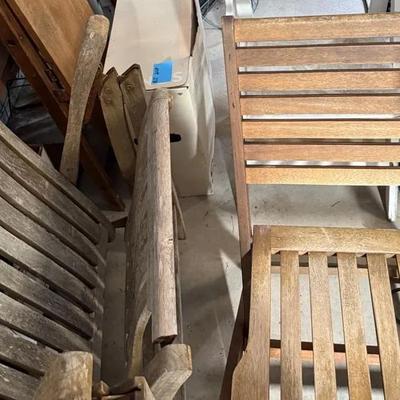 Lot Of 3 Wood Slat-Back Outdoor Chairs – Teak or Acacia