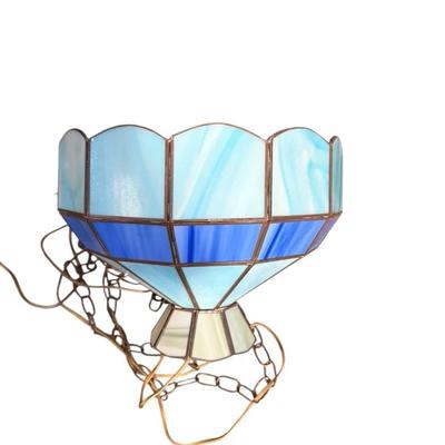 Vintage Blue Stained Glass Hanging Pendant Lamp