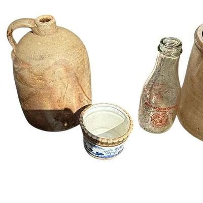 Lot of Vintage Stoneware Crocks, Jug & Bottles – Rustic Farmhouse Collection