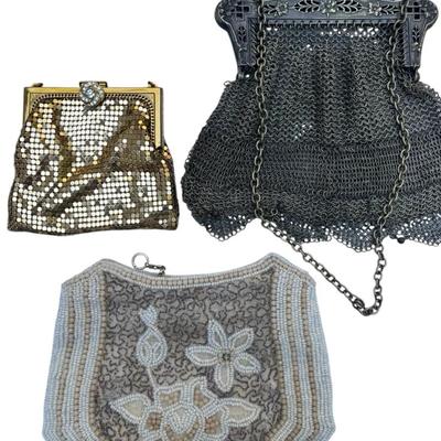 Vintage Purse Trio: German Silver Mesh, Beaded Clutch & Metal Mesh Evening Bag (3 Pieces)