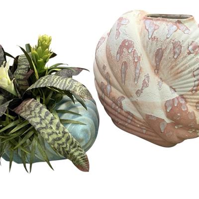 Pair of Large Coastal Ceramic Shell Planters