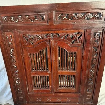 Hand-Carved Wooden Mirror with Shutter Doors – Ornate Exotic Wall Accent