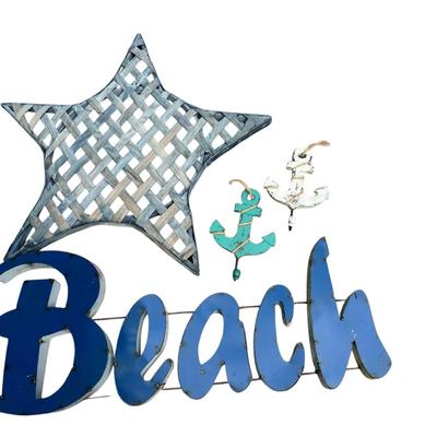 Large Coastal Décor Lot – Oars, Lanterns, Beach Sign, Metal Wall Lights & More