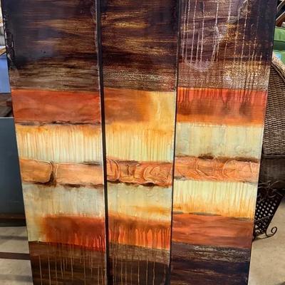 Large Abstract Triptych Wall Art – Earth Tone Textured Canvas