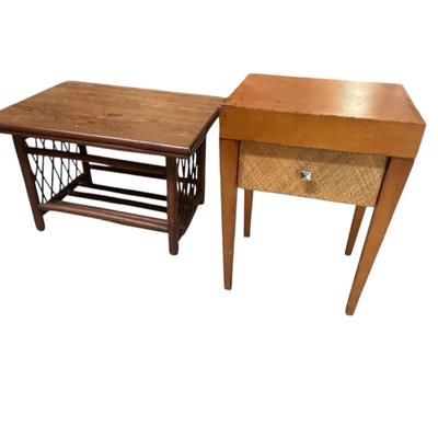 Pair of Accent Tables – Wood Side Table & Mid-Century Style Drawer Table (Lot of 2)
