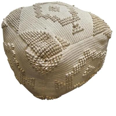 Cream Textured Boho Pouf / Floor Ottoman