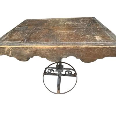 Rustic Wood & Wrought Iron Scalloped Accent Table