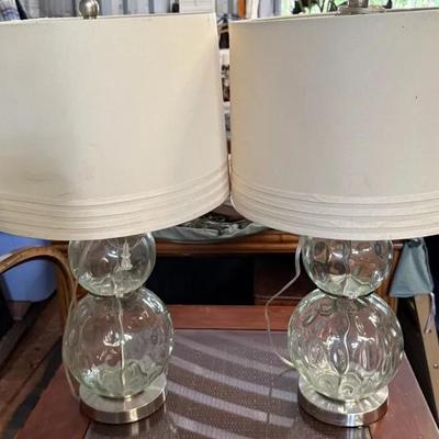 Pair of Modern Glass Bubble Lamps with Drum Shades
