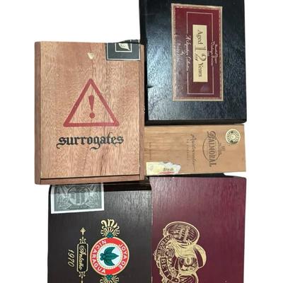 Lot of 5 Wooden Cigar Boxes