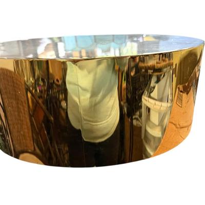 Modern Polished Brass Display Pedestal with Mirrored Top