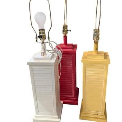 Set of Three Colorful Shutter-Style Table Lamps – Cottage & Coastal Décor