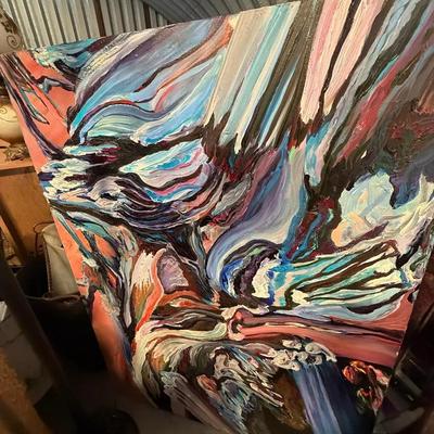 Large Abstract Acrylic Painting on Canvas – Signed Darlene Davidemeyer