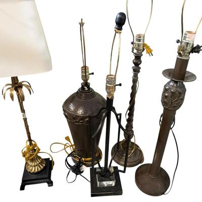 Collection of 5 Vintage Table Lamps – Brass, Metal & Wood Bases