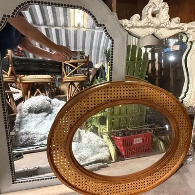 Collection of Vintage & Decorative Mirrors – Cane, Ornate, and Farmhouse Styles
