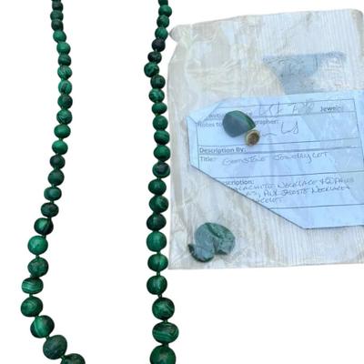 Genuine Malachite Beaded Necklace (Green Gemstone)