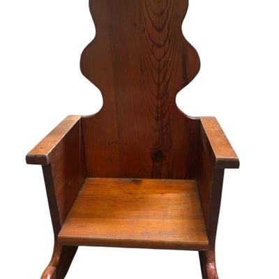Vintage Handcrafted Wooden Rocking Doll Chair 