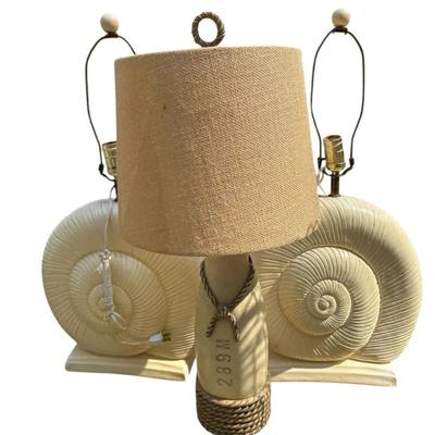 Set of 3 Coastal Nautical Lamps – Rope Base & Shell Design
