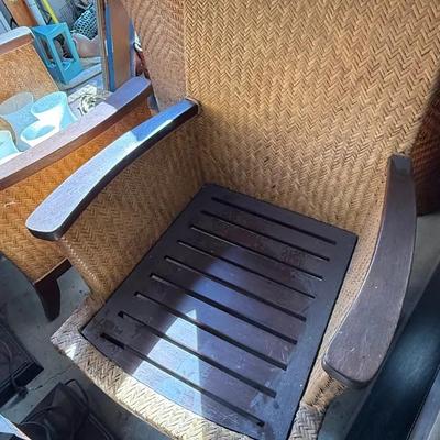 Pair of Naples Hotel Woven Rattan Armchairs with Wood Accents