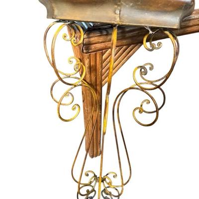 Vintage Scroll Iron & Wood Corner Display Stand